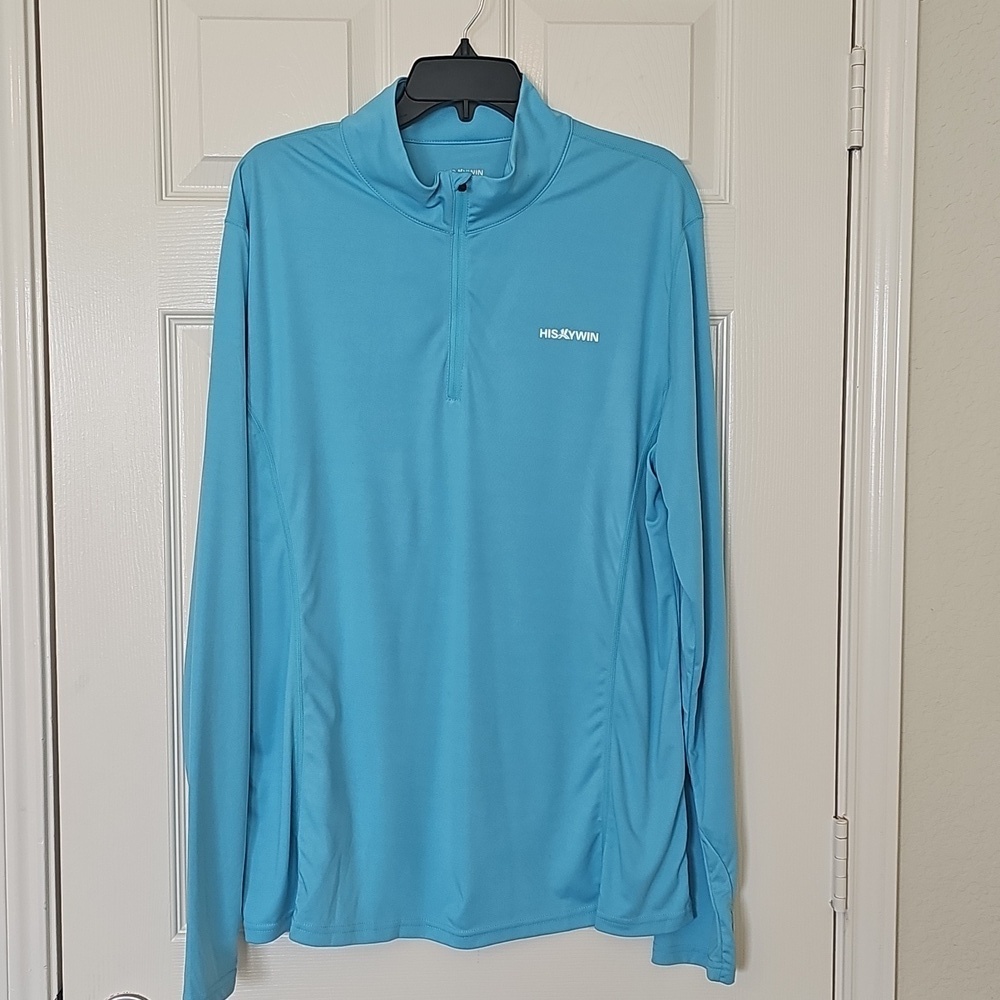 UNISEX Lightweight Quarter Zip Long Sleeved Athletic Shirt BLUE XXL